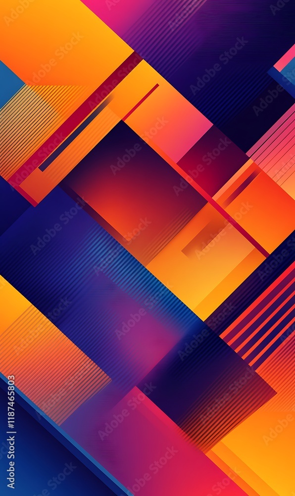 Poster gradient of warm tones with blue diagonal lines and striking geometric patterns for a vibrant design