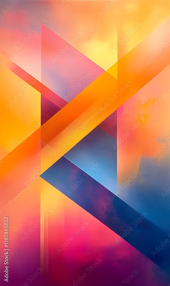 Poster gradient of warm tones with blue diagonal lines and striking geometric patterns for a vibrant design