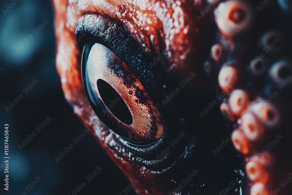 Poster A detailed view of an octopus's eye, showing its unique features and texture