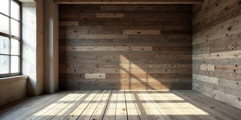 Sunlit Rustic Room with Wooden Walls and Floors