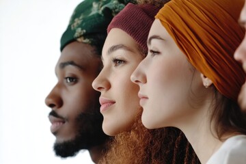 A collection of individuals standing together, diverse and varied in their features