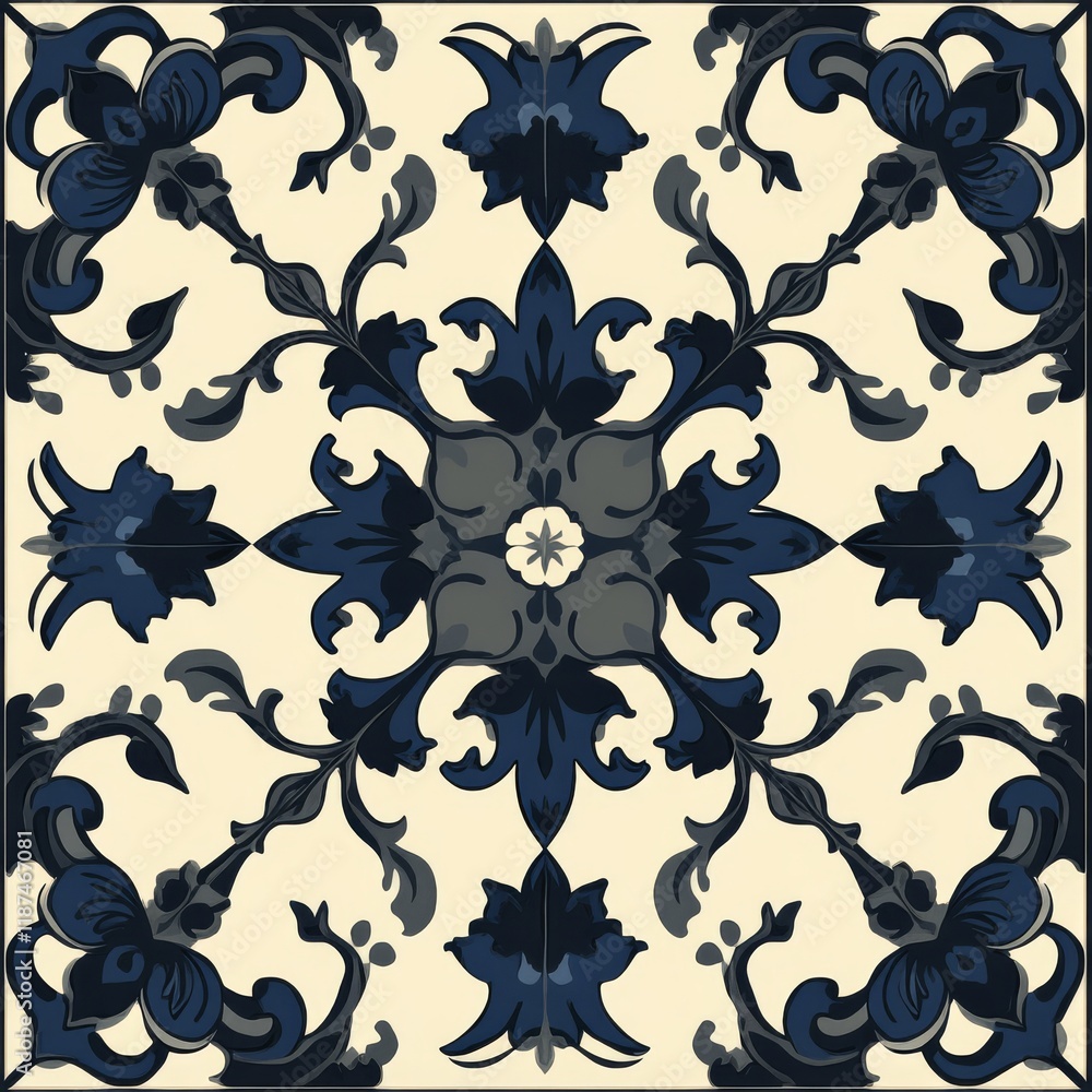 Poster a clean linear modern pattern featuring repeating abstract leaves and a gray line of leaf or flower,