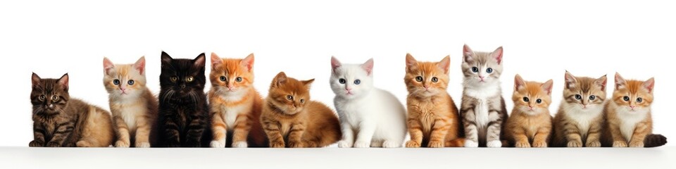 Close-knit Group of Cats Isolated on White Background. Animal Arrangement for Banner Ads, Posters, and More