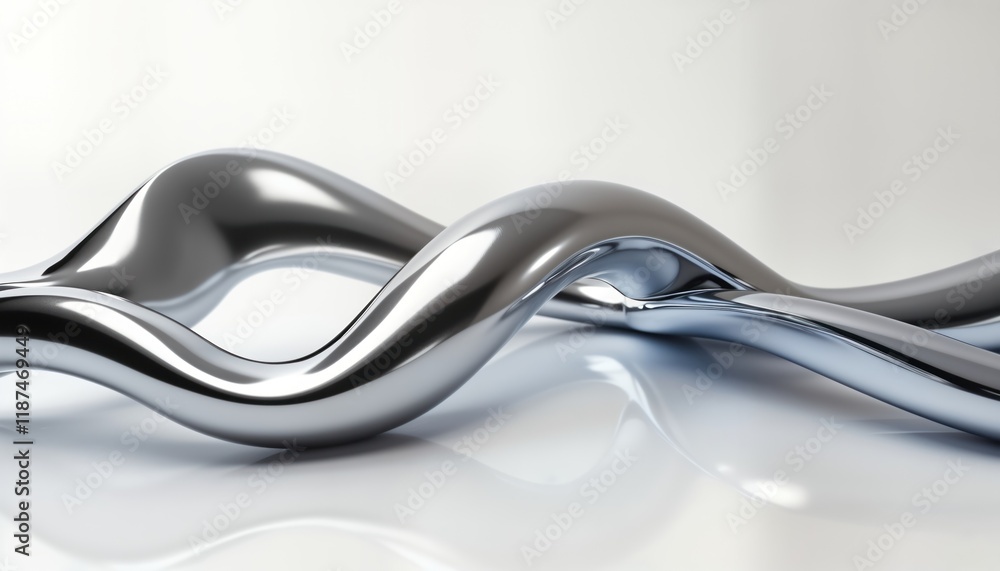 Aufkleber Abstract chrome metallic shapes curve smoothly on white background. Modern design elements create futuristic concept. Glossy polished surfaces reflect light. Geometric shapes suggest fluidity.