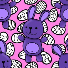 Spring animals seamless rabbit and easter eggs pattern for wrapping paper