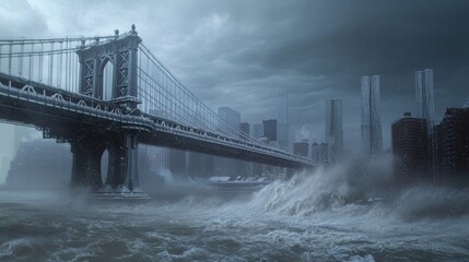 New York City Blizzard. Manhattan bridge