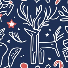 Beautiful Christmas doodles seamless pattern – hand-drawn and detailed, perfect for Christmas textiles, banners, wrappers, wallpapers – modern surface design