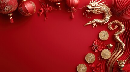Red Background with Symbolic Elements for Celebratory Themes