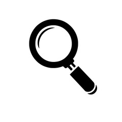 Magnifying Glass Icon: A simple, bold black magnifying glass icon, perfect for search, investigation, or discovery themes.  