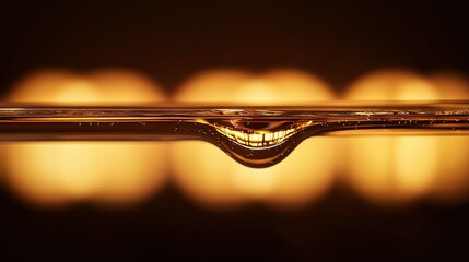   Close-up of a water droplet on a surface reflecting light off its top