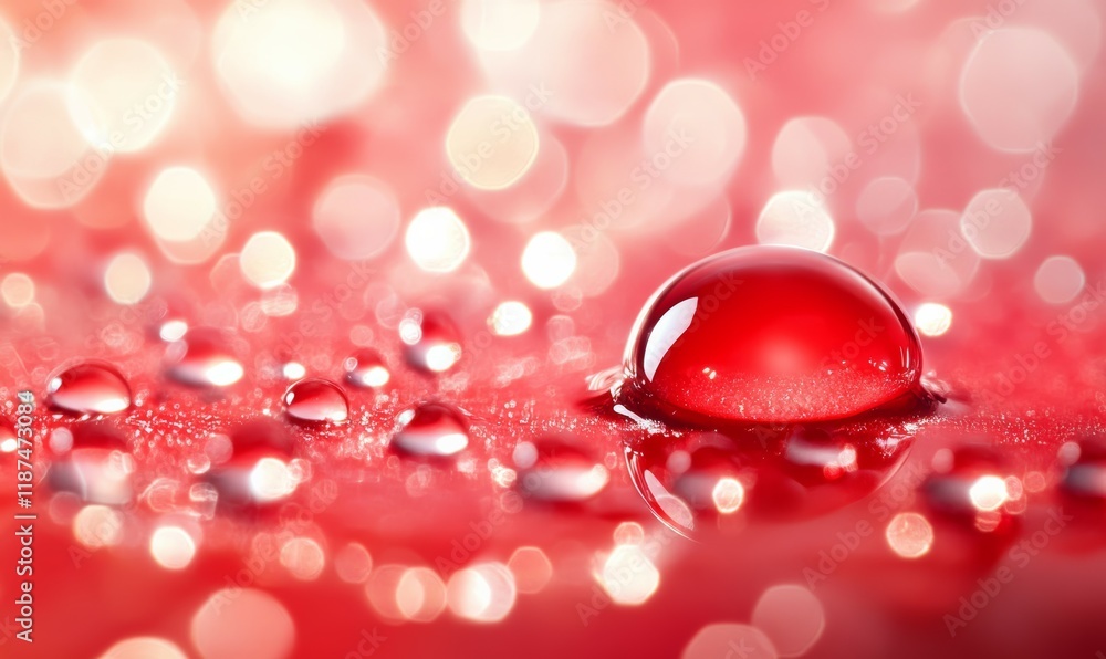 Aufkleber abstract red bokeh background with water droplets and reflections