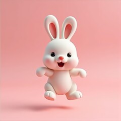 Fototapeta premium Cute Easter Bunny on pink background in rounded 3d render style 