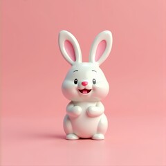 Obraz premium Cute Easter Bunny on pink background in rounded 3d render style 