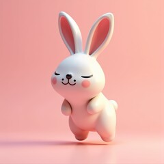 Obraz premium Cute Easter Bunny on pink background in rounded 3d render style 