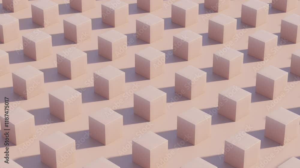 Aufkleber abstract 3d monochrome animation with cubes in mocha mousse tone, seamless loop ideal for advertisin