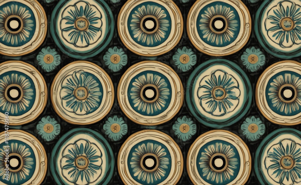 Poster a set of floral design elements featuring seamless patterns and borders within a circle frame. perfe