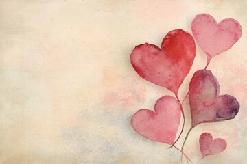 Fototapeta premium Watercolor-inspired pink and red hearts overlapping on a textured background