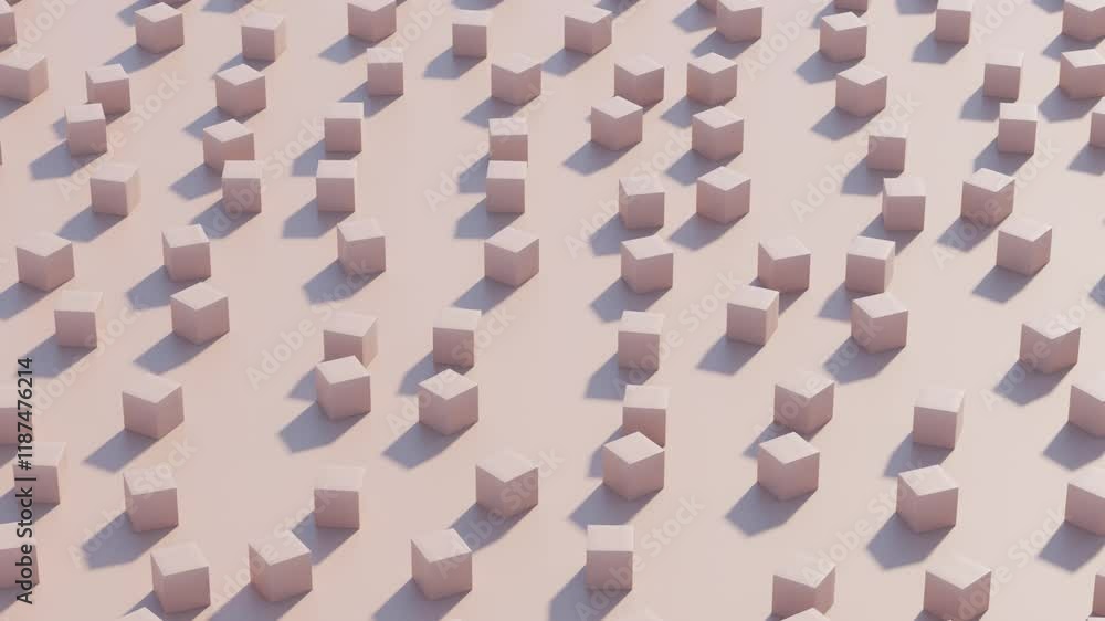 Poster seamless 3d abstract animation of floating cubes in mocha mousse color, perfect for social media con