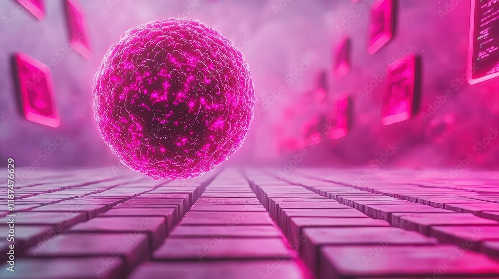 Aufkleber abstract depiction of a glowing cellular structure amidst digital elements in a futuristic cyber env