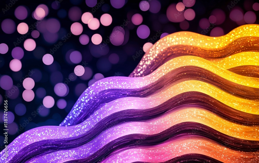Poster colorful waves of light and sparkles on a dark background creating a mesmerizing abstract scene