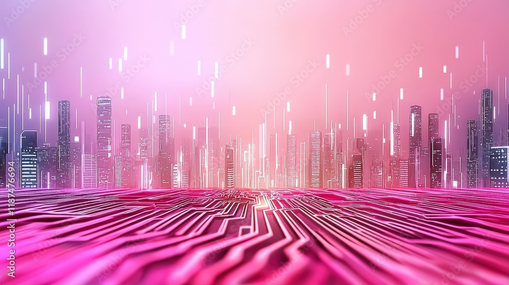 Poster futuristic cityscape with abstract neon lights and digital lines creating a stunning 3d visual effec