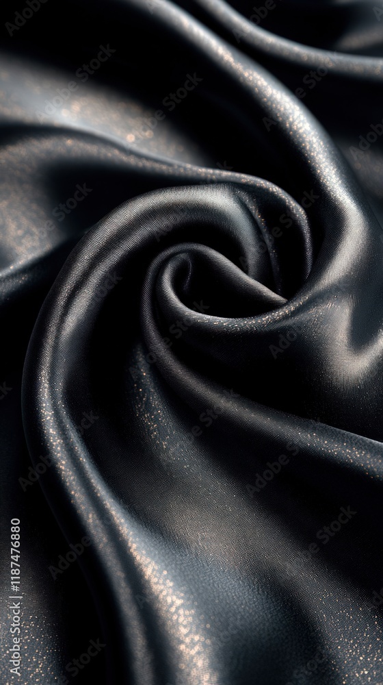 Poster close-up of dark, luxurious fabric with subtle texture and elegant swirl pattern.