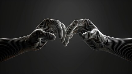 Obraz premium Two abstract wireframe hands reaching towards each other, symbolizing connection and interaction.