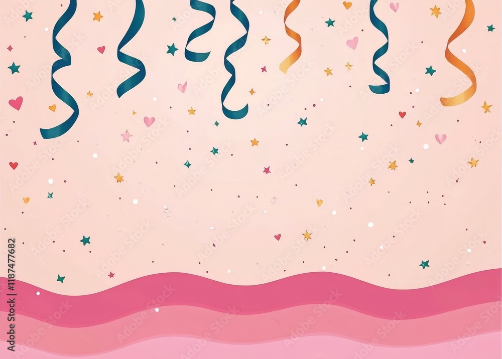 Poster a simple pattern design template featuring confetti and cute shapes randomly arranged on a pink back
