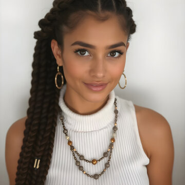 Una linda joven latina con una trenza compuesta de varias trencitas