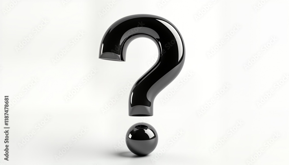 Aufkleber Glossy black question mark symbol isolated on white background. Modern design. Simple, elegant graphic element. Question mark design. Black symbol on white background. Graphic for web design app.