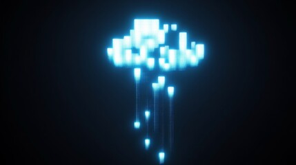 Obraz premium Icon cloud download is made up of LED square shapes. There are bright diodes and there are black dead diodes 