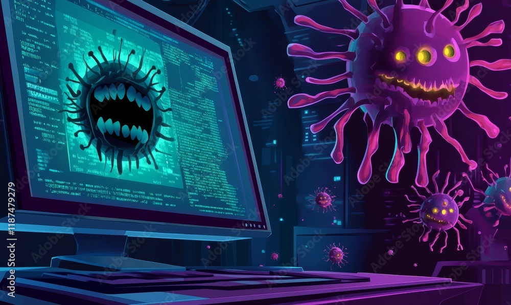 Poster antivirus software scanning and removing malware from a computer or network