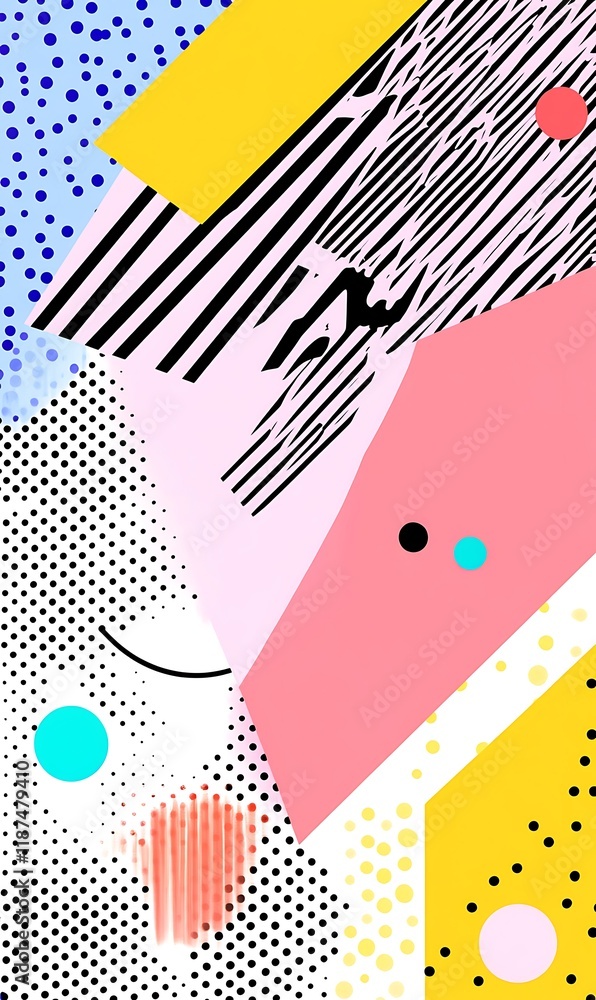 Aufkleber soft and bright diagonal lines with floating geometric shapes and colorful circular patterns.