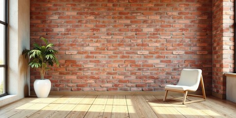 Modern Minimalist Room Interior Design with Brick Wall and Wooden Floor