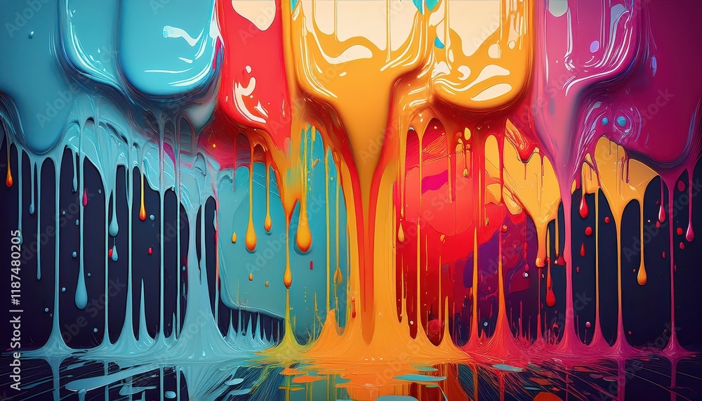 Poster vivid abstract painting showcasing dynamic paint drips in a monochromatic palette, emphasizing textu