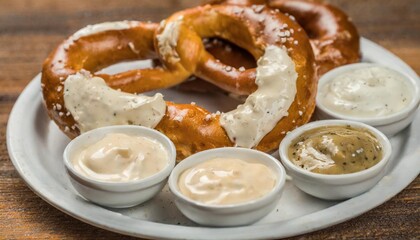 Bavarian Pretzel with an Array of Gourmet Dips