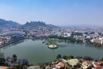 Fototapeta premium Aerial View Of Monument Aux Morts On Lake Anosy ,Antananarivo,Madagascar 