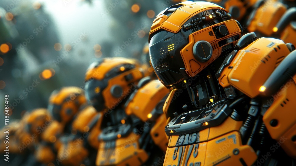 Poster a skilled maintenance engineer oversees robotic machines, ensuring optimal performance within a busy