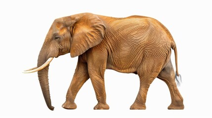 Fototapeta premium Majestic large African elephant stands proud on a bright white background, showcasing its grandeur and strength.