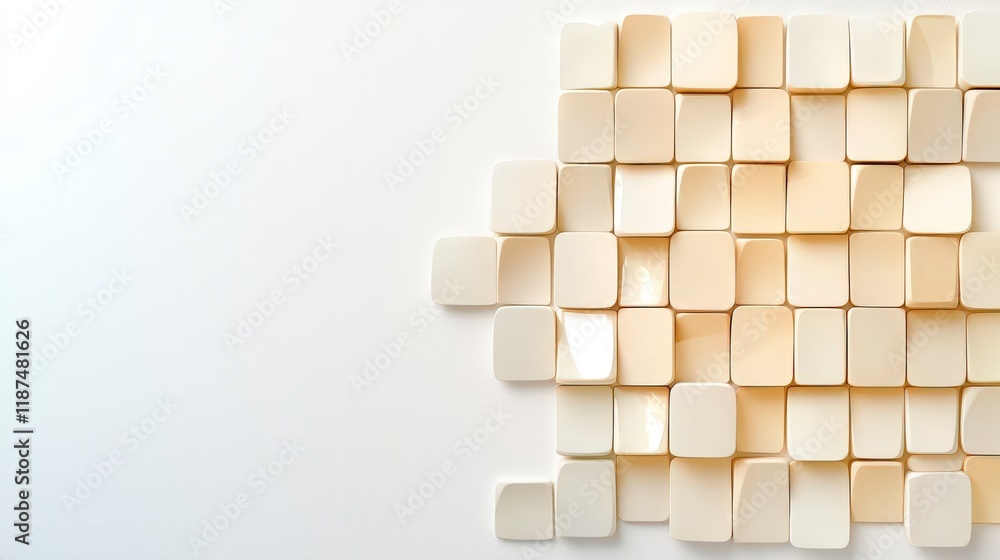 Poster abstract arrangement of glossy beige tiles on a white background creating a modern artistic design