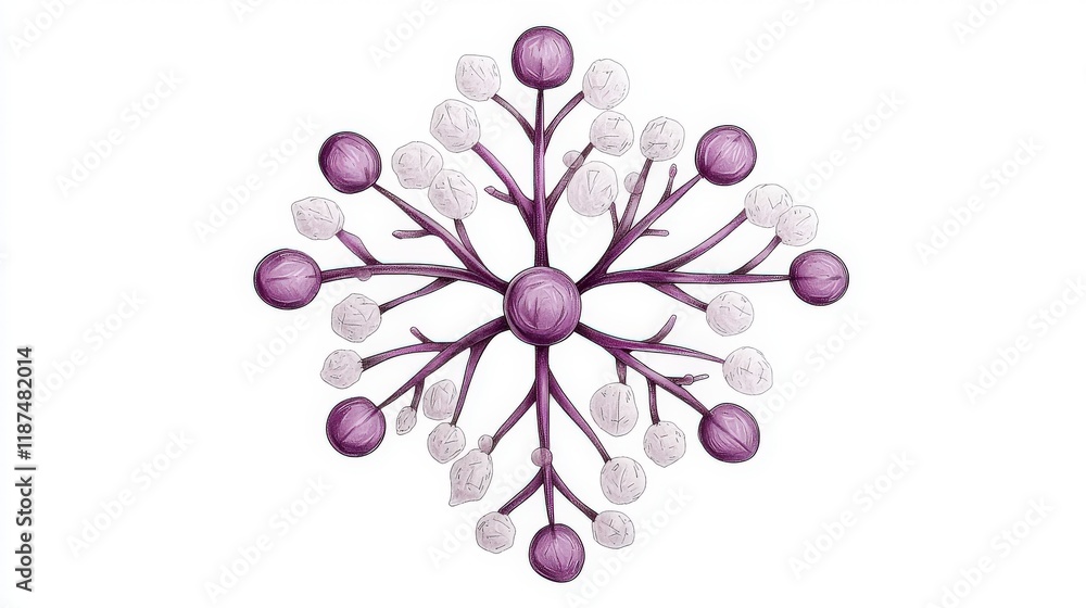 Poster abstract floral design featuring purple and white spherical elements arranged in a captivating symme
