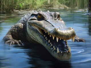 Fototapeta premium Gator Danger: An Alligator in the Water - Wildlife Reptile in Florida, the Predator of Nature