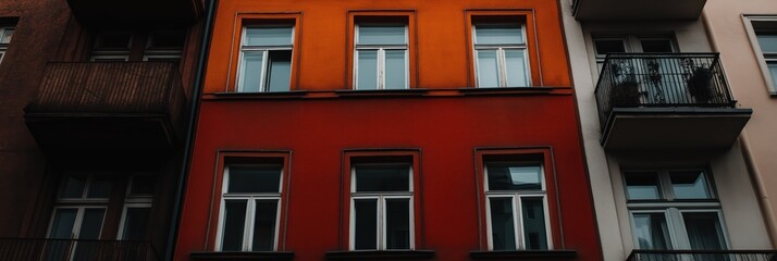 Fototapeta premium A striking view of a building's facade with colorful painted walls and distinct windows, reflecting the beauty and vibrancy of urban architecture in contemporary design.