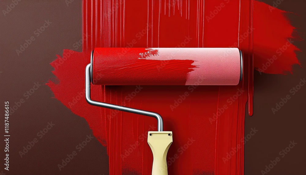 Poster vibrant abstract artwork paintroller effortlessly blends with dynamic red paints in a mesmerizing sw