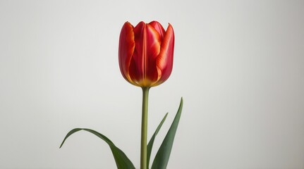Fototapeta premium Red tulip on a plain background, lonely tulip, background