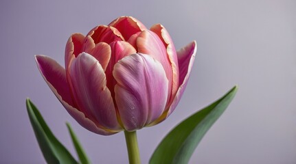 Delicate pink tulip on a plain background, lonely tulip, background