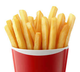 Delicious french fries in a red cup on food studio environment close-up view isolated on transparent background png