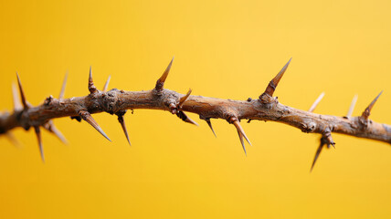 Spiky thorn branch on a yellow background