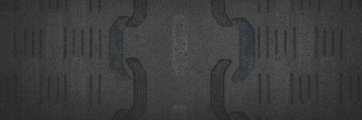 Old faded paper wallpaper with a classic pattern. Dark panoramic background for design. Shaded...