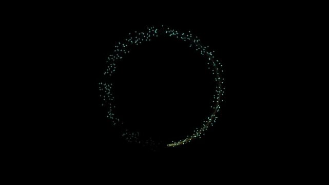 background frame circle shining shooting stars rotating animated shooting stars emitting a splash of particles forming a rotating circle 4k black screen